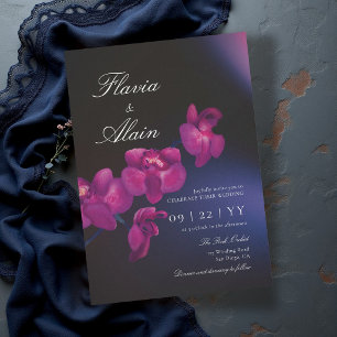 Convite Casamento Orquídea Romântico Azul Roxo Sombrio