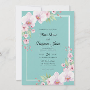 Convite Casamento Orquídea Rosa Água