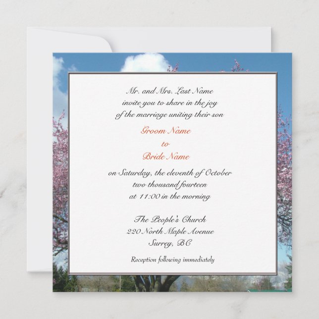 Convite casamento, os pais do Groom convidam cerejeira (Frente)