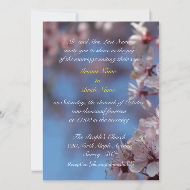 Convite casamento, os pais do noivo convidam cerejeira flo (Frente)