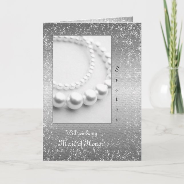 Convite Casamento ou Aniversário Pearls Silver Glittery (Frente)