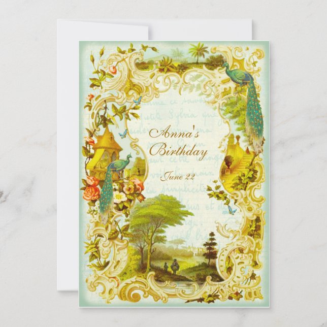 Convite Casamento ou evento do jardim do pavão de (Frente)