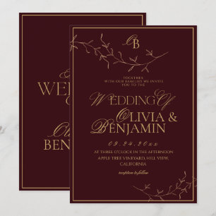 Convite Casamento Ouro Borgonha Dinheiro Antigo