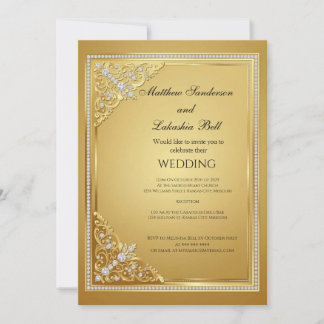Convite Casamento Ouro Diamantes Elegante