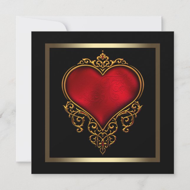 Convite Casamento Ouro Preto Coração Vermelho (Frente)