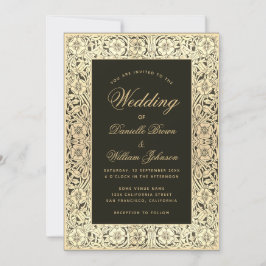 Convite Casamento Ouro Preto Floral Vintage Elegante Calig