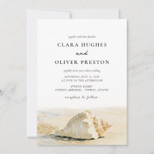 Convite Casamento Outer Banks com Script de Creme de Conch