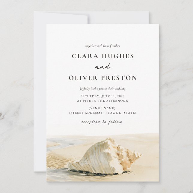 Convite Casamento Outer Banks com Script de Creme de Conch (Frente)