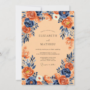 Convite Casamento Outonal Abundante em Azul Marinho