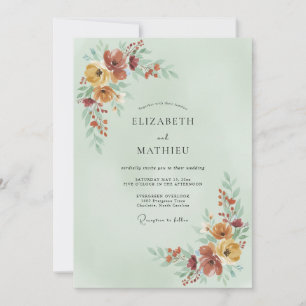 Convite Casamento Outonal Aconchegante em Verde Salvia