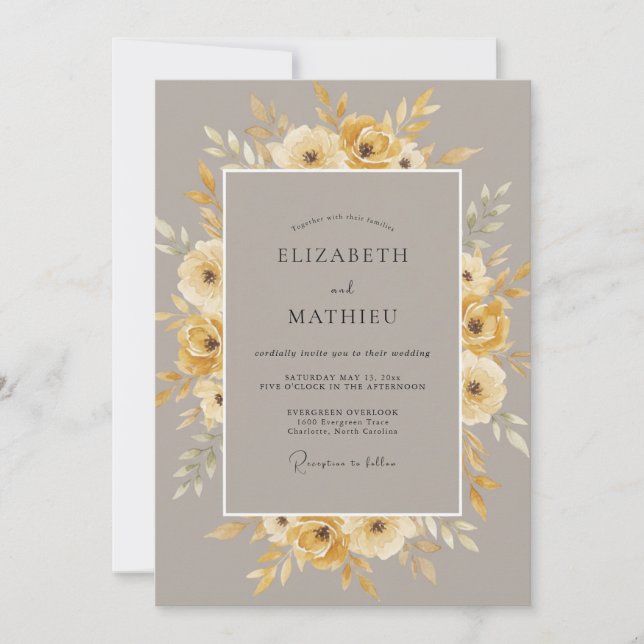 Convite Casamento Outonal Amarelado Mostarda Abafado (Frente)
