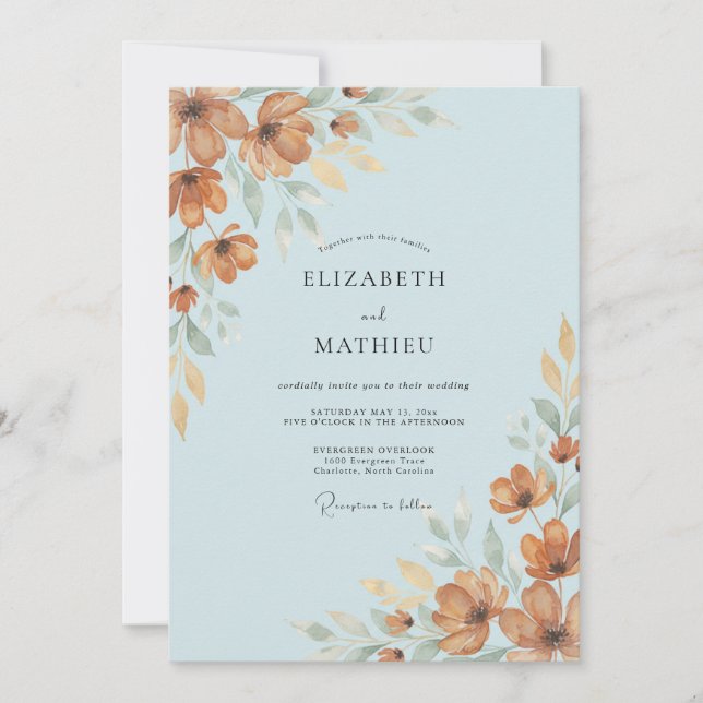 Convite Casamento Outonal Âmbar Azul Pó (Frente)