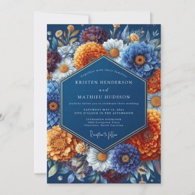 Convite Casamento Outonal Âmbar Marinho (Frente)