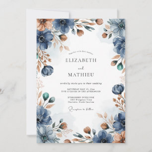 Convite Casamento Outonal Atmosférico Azul Marinho