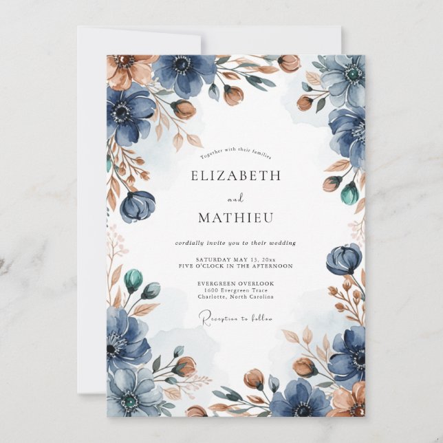 Convite Casamento Outonal Atmosférico Azul Marinho (Frente)
