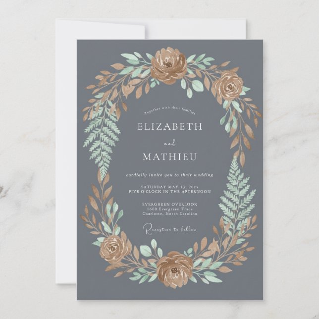 Convite Casamento Outonal Atmosférico Cinza Carvão (Frente)