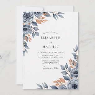 Convite Casamento Outonal Azul Ardesia Brunido