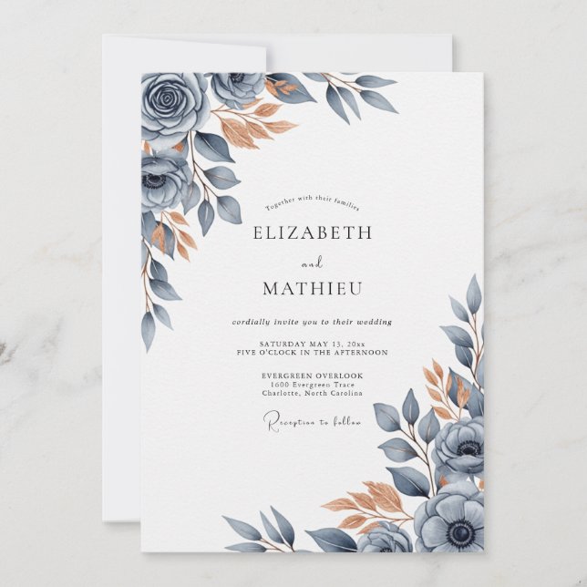 Convite Casamento Outonal Azul Ardesia Brunido (Frente)