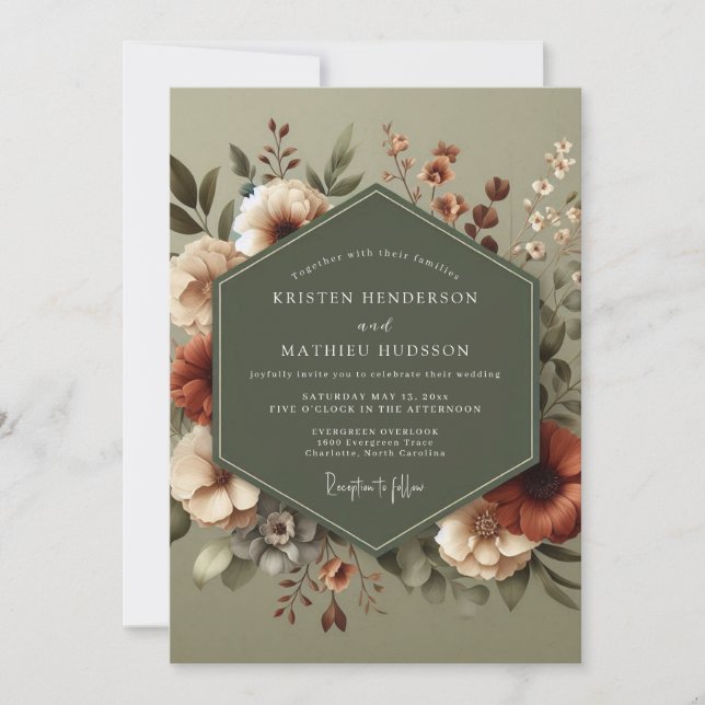 Convite Casamento Outonal Bege Sage (Frente)