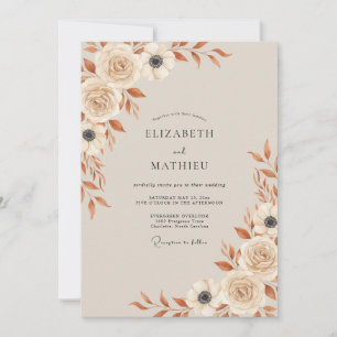 Convite Casamento Outonal Botânico Creme