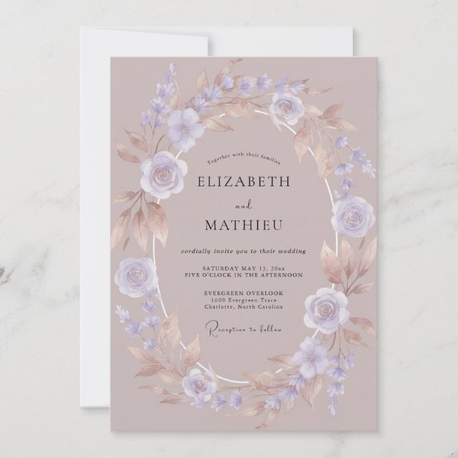 Convite Casamento Outonal Bronzeado Rosa-Violeta (Frente)