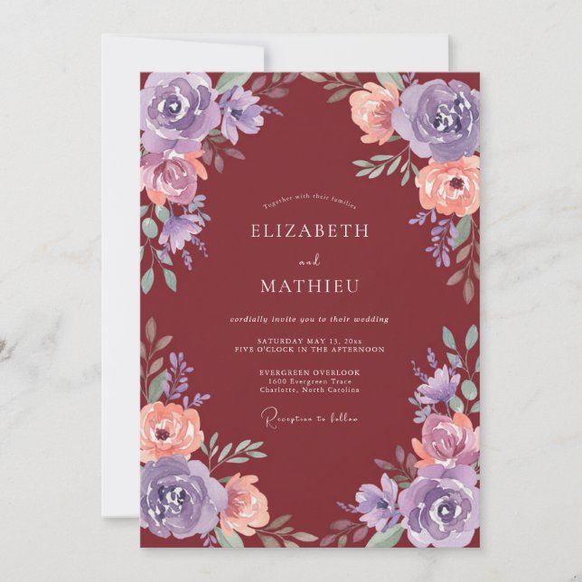 Convite Casamento Outonal Burgundy Elegante (Frente)