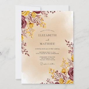 Convite Casamento Outonal Burgundy Esplêndido