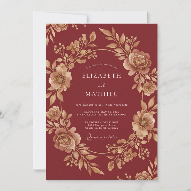 Convite Casamento Outonal Burgundy Lustroso (Frente)