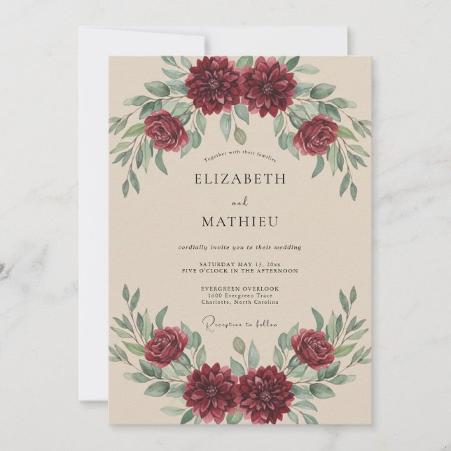 Convite Casamento Outonal Burgundy Mal-humorado (Frente)
