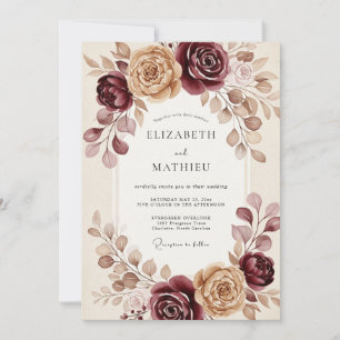 Convite Casamento Outonal Burgundy Ornate