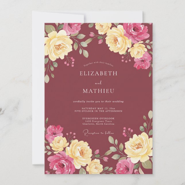 Convite Casamento Outonal Burgundy Ousado (Frente)