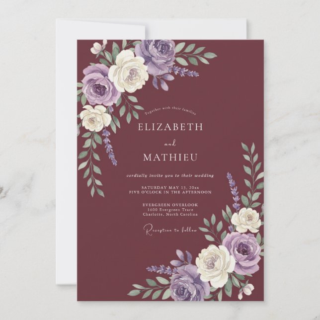 Convite Casamento Outonal Burgundy Real (Frente)