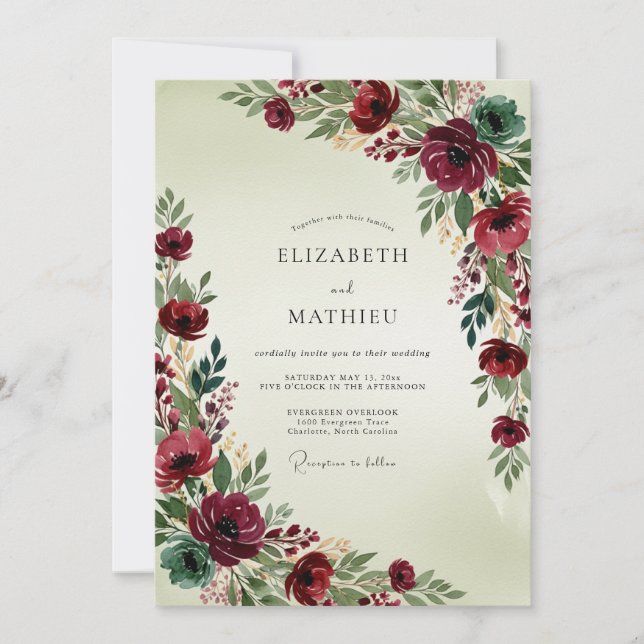 Convite Casamento Outonal Burgundy Real (Frente)
