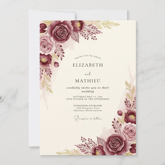 Convite Casamento Outonal Burgundy Soberbo (Frente)