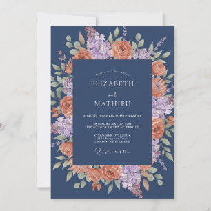Convite Casamento Outonal Cativante Azul Naval