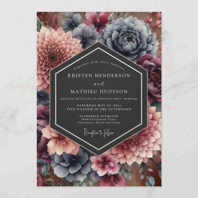 Convite Casamento Outonal Cativante em Borgonha (Frente)