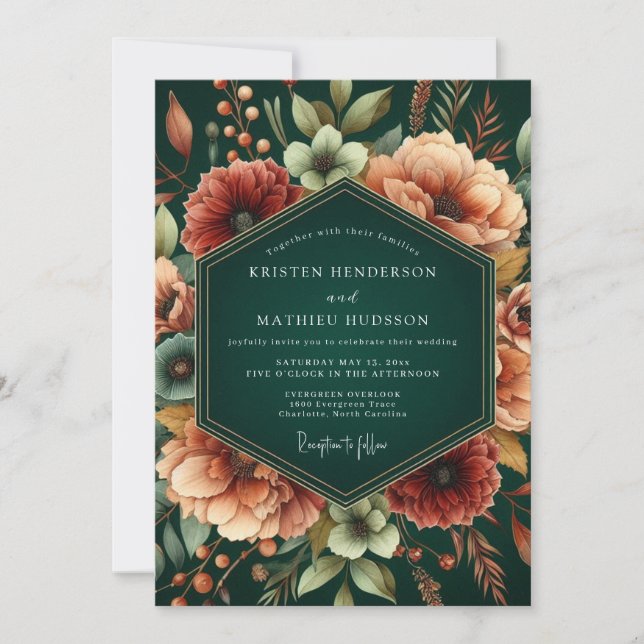 Convite Casamento Outonal de Esmeralda e Ferrugem (Frente)