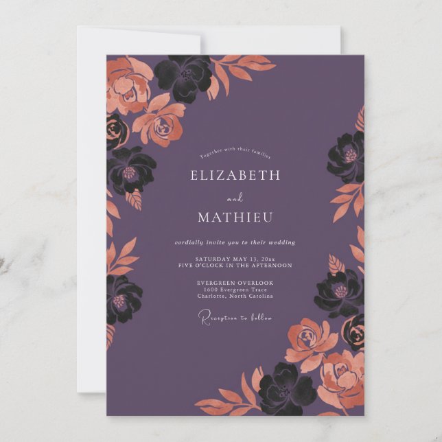 Convite Casamento Outonal de Plum Copper Moody (Frente)
