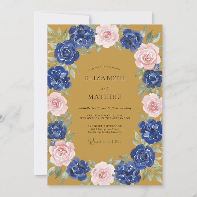 Convite Casamento Outonal Distinto em Azul Marinho (Frente)