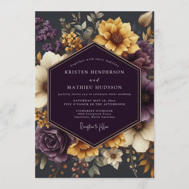 Convite Casamento Outonal Dourado Âmbar (Frente)