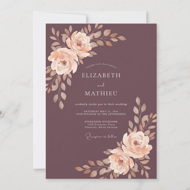 Convite Casamento Outonal Elegante com Ameixas (Frente)