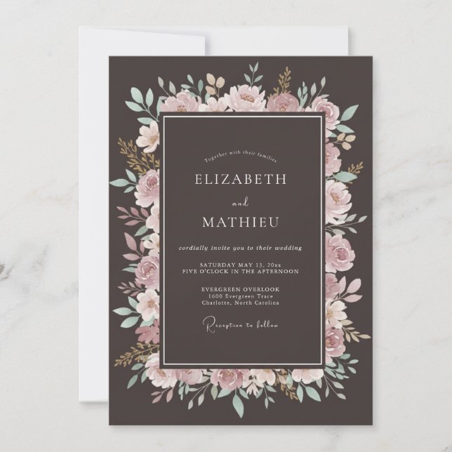 Convite Casamento Outonal Elegante de Espresso (Frente)