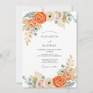 Convite Casamento Outonal Elegante em Laranja Queimado