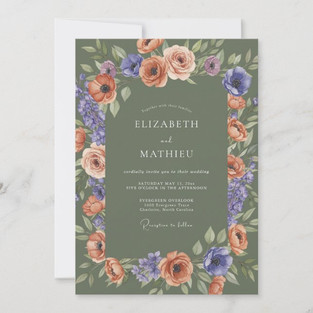 Convite Casamento Outonal Elegante em Verde Sage (Frente)