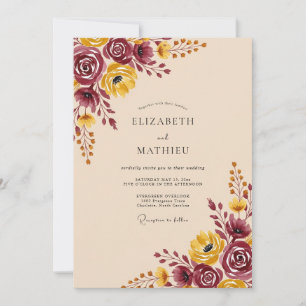 Convite Casamento Outonal em Aquarela Borgonha