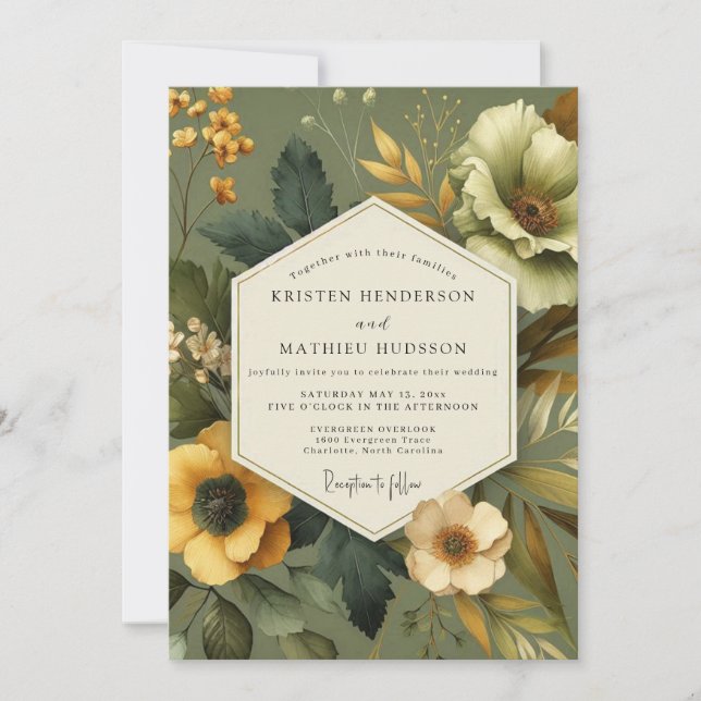 Convite Casamento Outonal em Ocre e Salvia (Frente)