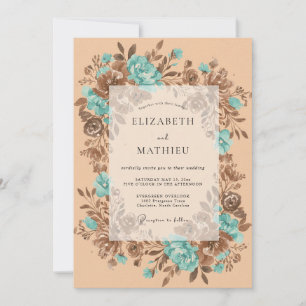 Convite Casamento Outonal em Verde Azul e Úmbrio