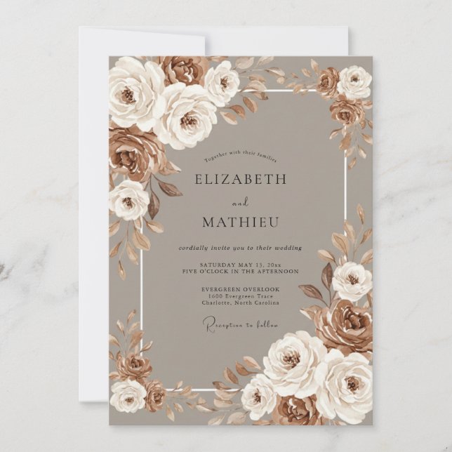 Convite Casamento Outonal Esplêndido em Taupe (Frente)