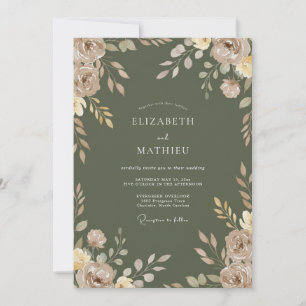 Convite Casamento Outonal Etéreo Verde Musgo