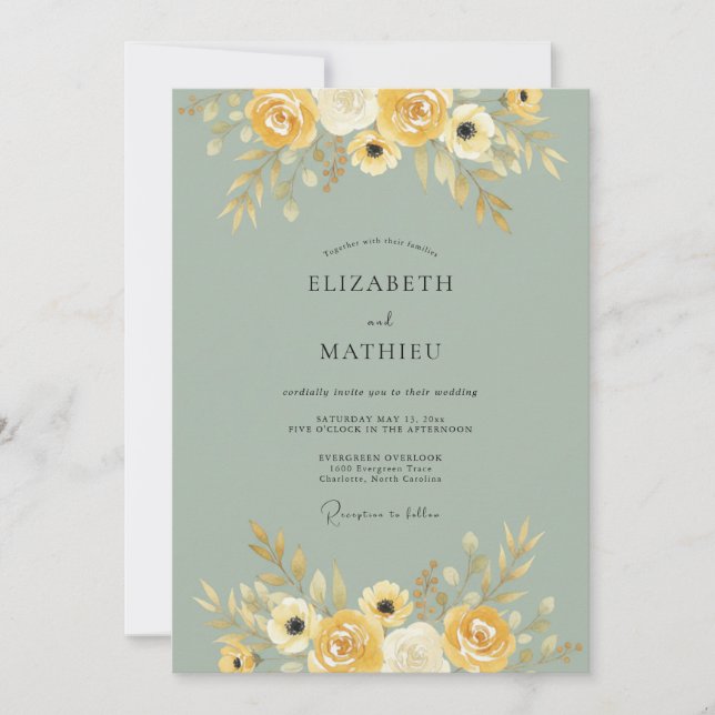 Convite Casamento Outonal Flor de Amarelo (Frente)